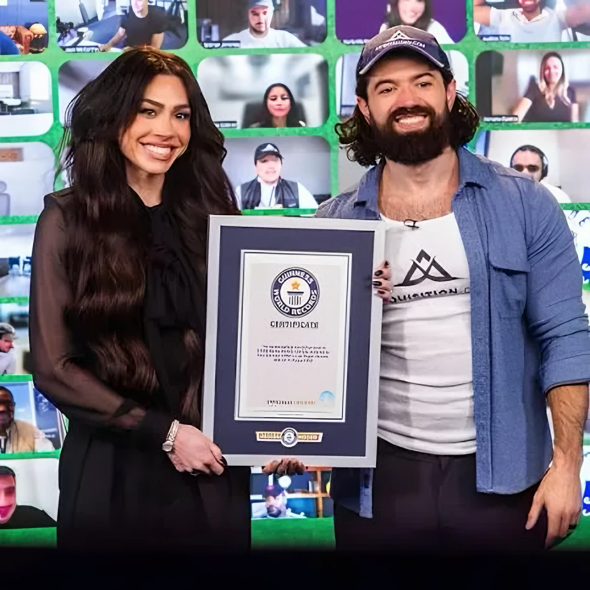 Alex and Leila Hormozi holding the Guinness World Records certificate